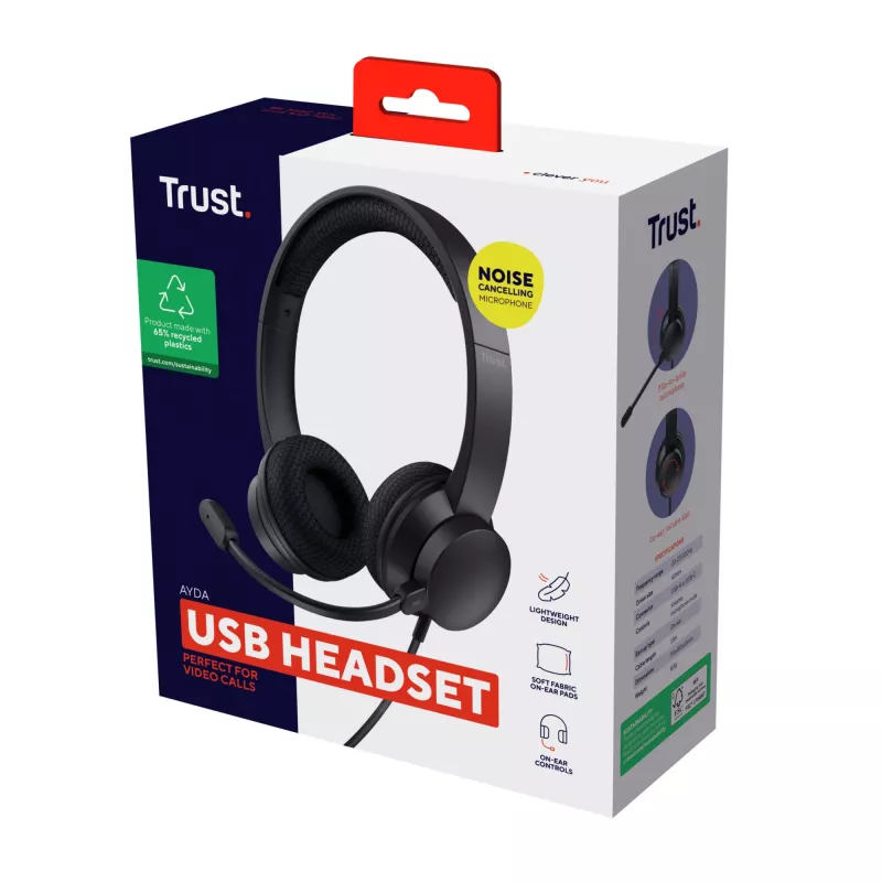 Trust Ayda headset bedraad hoofdband gesprekken/muziek USB Type-A zwart
