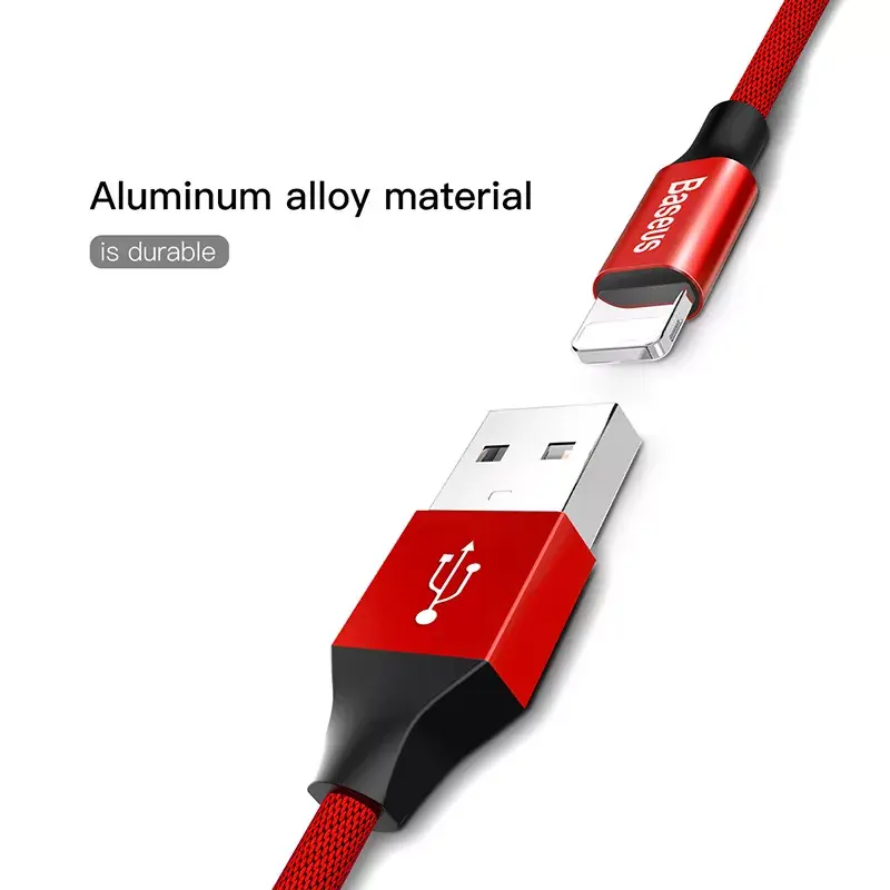 USB-A naar Lightning kabel Baseus Yiven 1,8 m, 2 A uitgang, rood, mantel van thermoplastisch elastomeer
