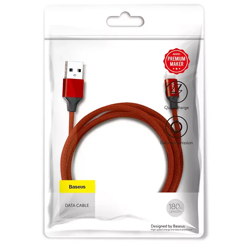 USB-A naar Lightning kabel Baseus Yiven 1,8 m, 2 A uitgang, rood, mantel van thermoplastisch elastomeer