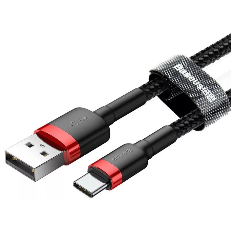 BASEUS Gevlochten Cafule-snelllaadkabel - USB Type-A naar Type-C 2A - 2 m - zwart (nylon)