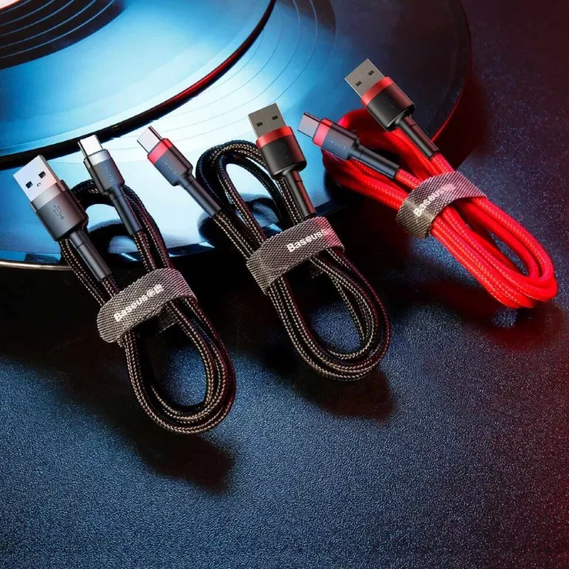 BASEUS Gevlochten Cafule-snelllaadkabel - USB Type-A naar Type-C 2A - 2 m - zwart (nylon)