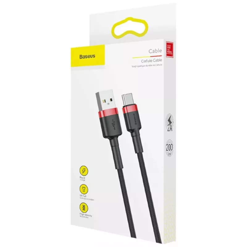 BASEUS Gevlochten Cafule-snelllaadkabel - USB Type-A naar Type-C 2A - 2 m - zwart (nylon)