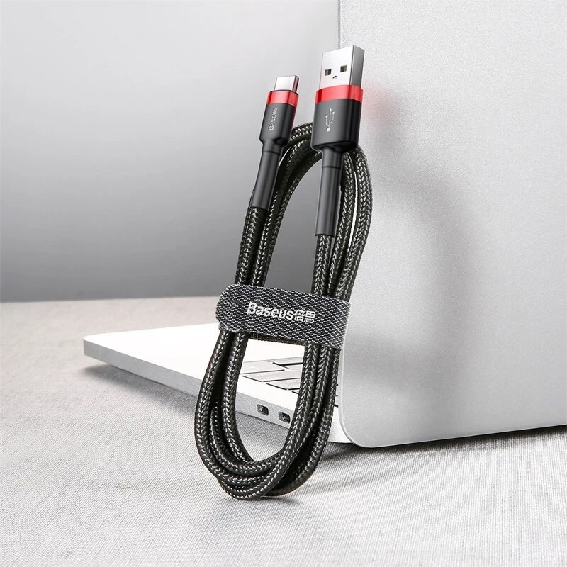 BASEUS Gevlochten Cafule-snelllaadkabel - USB Type-A naar Type-C 2A - 2 m - zwart (nylon)