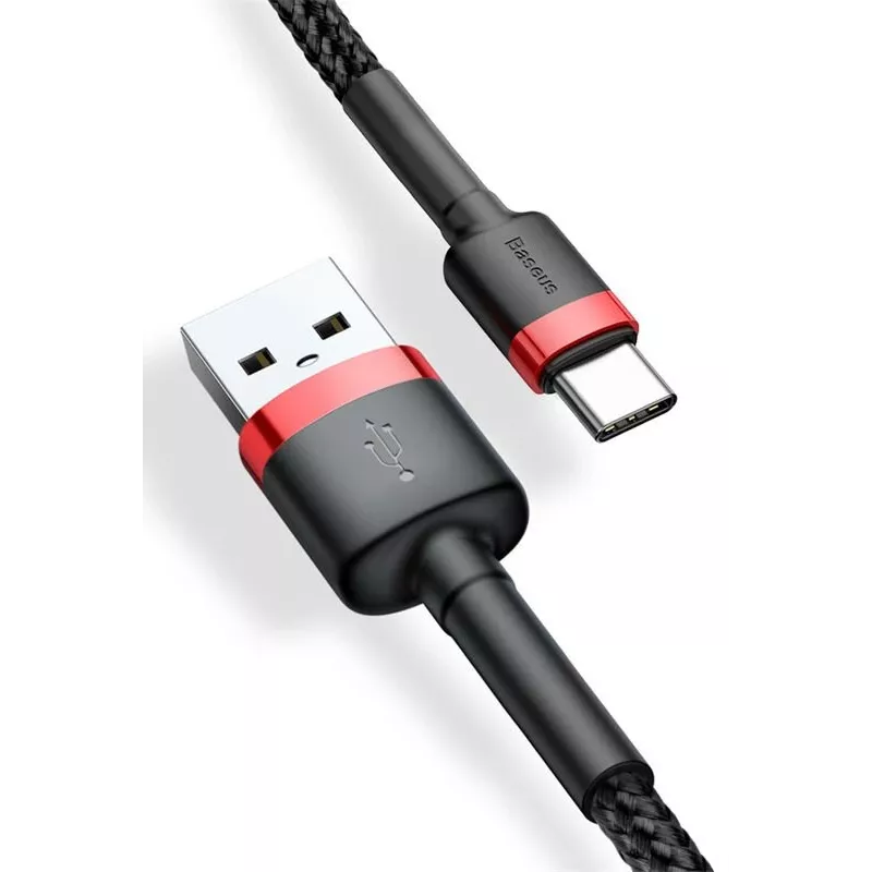 BASEUS Gevlochten Cafule-snelllaadkabel - USB Type-A naar Type-C 2A - 2 m - zwart (nylon)