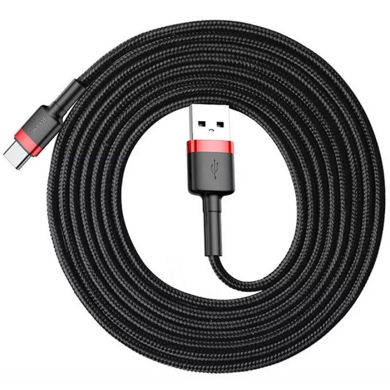 BASEUS Gevlochten Cafule-snelllaadkabel - USB Type-A naar Type-C 2A - 2 m - zwart (nylon)