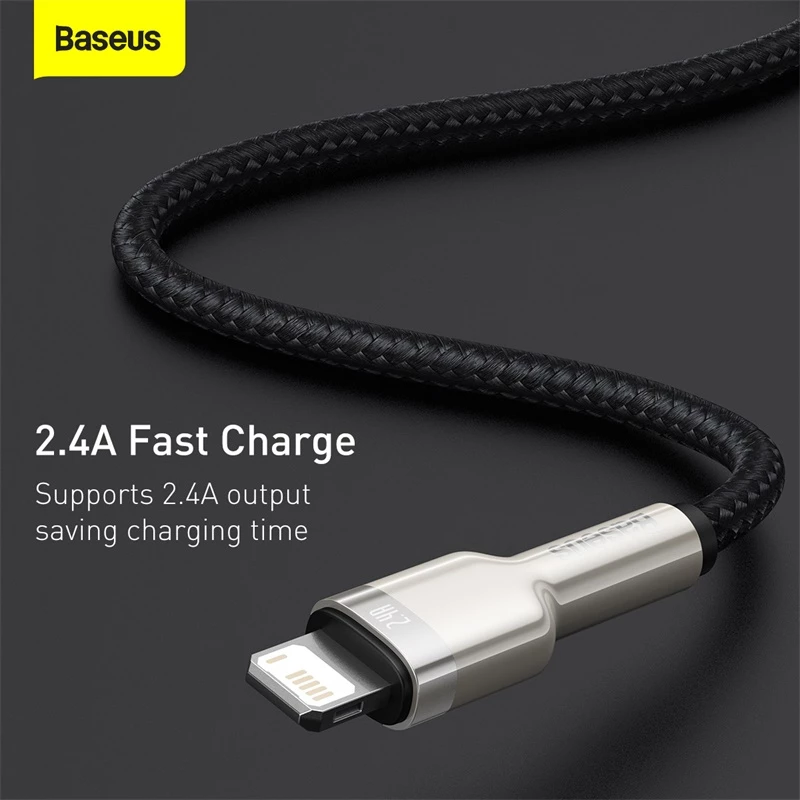 BASEUS Fast Charge Cafule datatransmissiekabel - USB Type-A naar Lightning - 480 Mbit/s (2,4 A PD) - 1 m - zwart