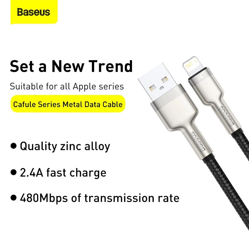 BASEUS Fast Charge Cafule datatransmissiekabel - USB Type-A naar Lightning - 480 Mbit/s (2,4 A PD) - 1 m - zwart