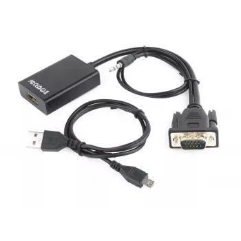 GEMBIRD VGA-naar-HDMI-adapterkabel, USB-gevoed 15cm - zwart