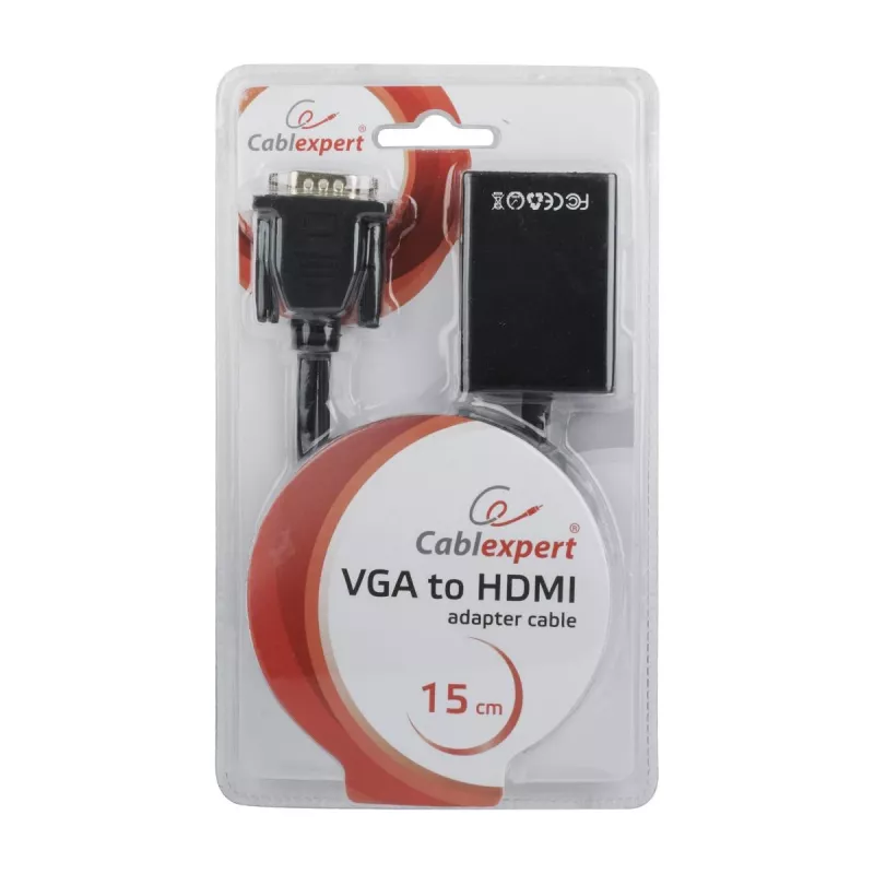 GEMBIRD VGA-naar-HDMI-adapterkabel, USB-gevoed 15cm - zwart