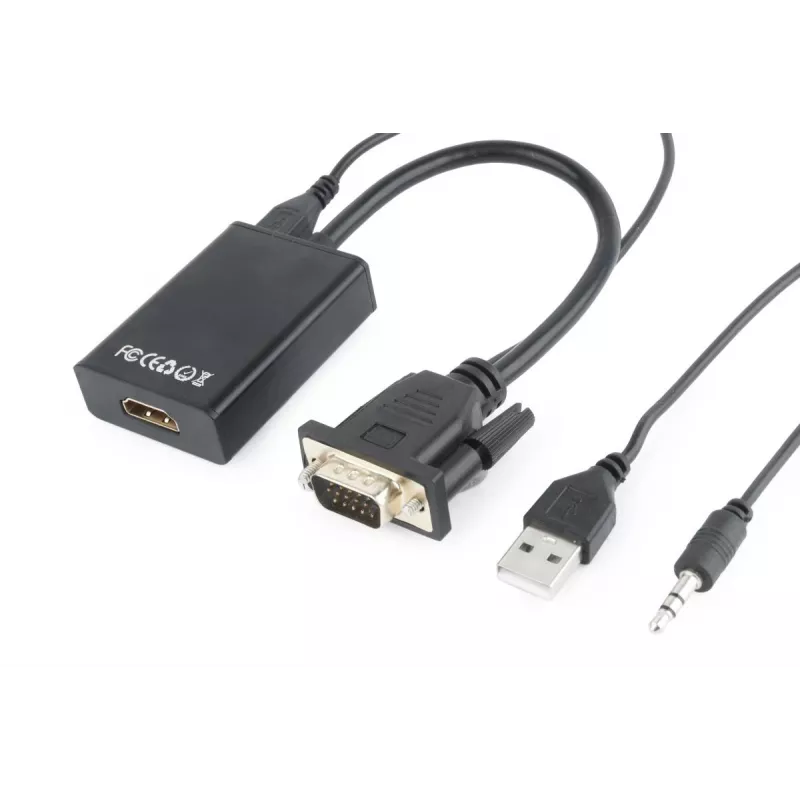GEMBIRD VGA-naar-HDMI-adapterkabel, USB-gevoed 15cm - zwart