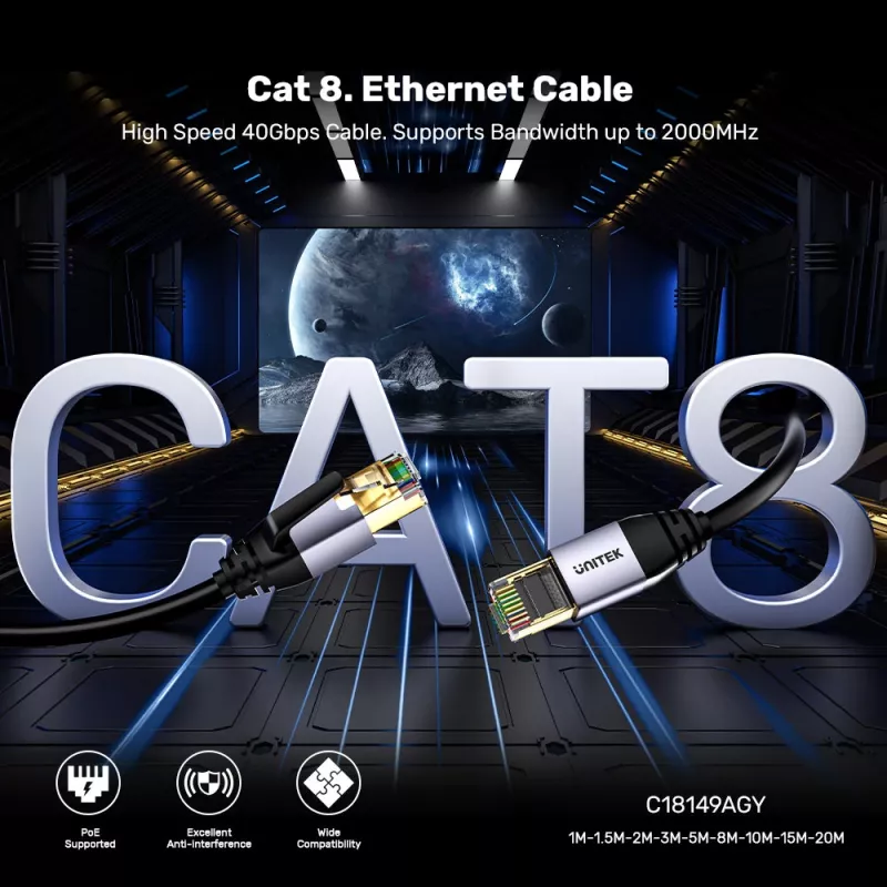 Unitek Ethernetkabel RJ-45 LAN Cat.8 (S/FTP) 1m