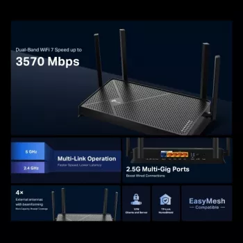 TP-Link Archer BE3600 draadloze router 2,5 Gigabit Ethernet dualband (2,4 GHz / 5 GHz) zwart