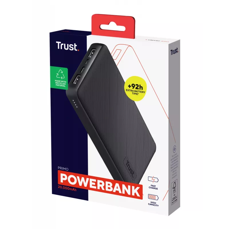 Trust Primo lithium-ion (Li-Ion) 20000 mAh zwart