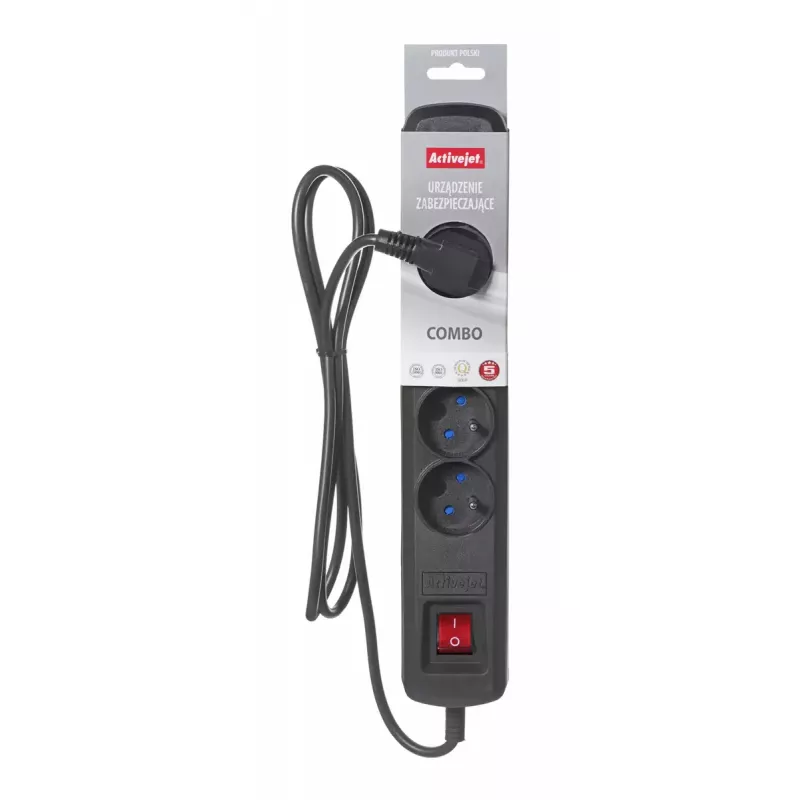 Stekkerdoos ActiveJet ACJ COMBO 5G 1.5M — 5x Type-E-stopcontacten, 1,5 m kabel, 2300 W, 10 A, Type-E-stekker