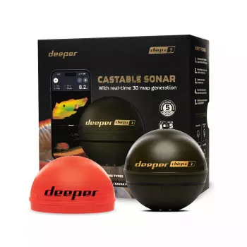 Draagbare fishfinder deeper Smart Sonar CHIRP+3 Wi‑Fi — werpbare draadloze sonar, max. diepte 100 m, kegelhoek 47°/20°/7°, Wi‑Fi, GPS/GLONASS
