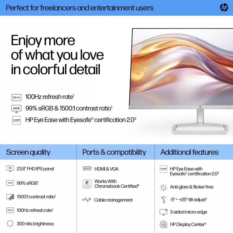 HP desktopmonitor – Serie 5 524sf – 24 inch – 1920x1080 (FHD) – IPS