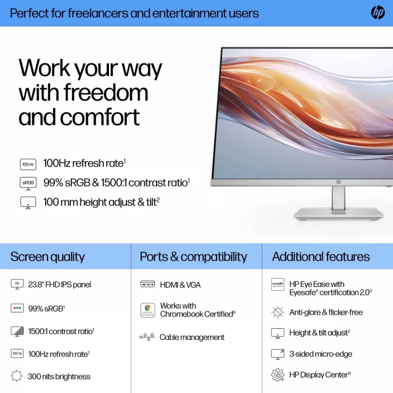 HP desktopmonitor - Series 5 524sh - 24in - 1920x1080 (FHD) - IPS - in hoogte verstelbaar