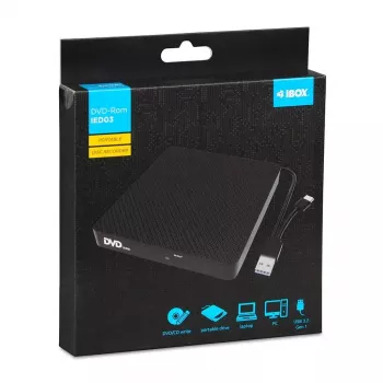 Optisch station IBOX IED03 DVD±RW USB 3.1 Gen1 (USB-C) zwart, tray, 24x CD / 8x DVD