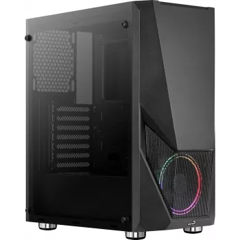 PC-behuizing AEROCOOL Zauron midi tower zwart — midi-tower, zijvenster, ondersteunt ATX/microATX/Mini-ITX, max. GPU 32,5 cm, CPU-koelerhoogte 166 mm, 2x 3,5-inch bays, 4x 2,5-inch bays