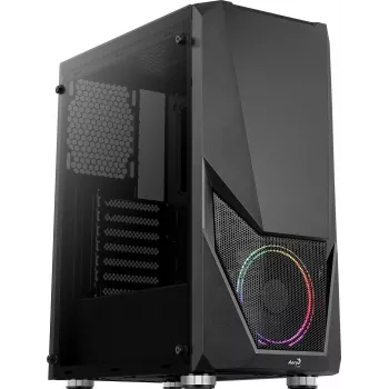 PC-behuizing AEROCOOL Zauron midi tower zwart — midi-tower, zijvenster, ondersteunt ATX/microATX/Mini-ITX, max. GPU 32,5 cm, CPU-koelerhoogte 166 mm, 2x 3,5-inch bays, 4x 2,5-inch bays