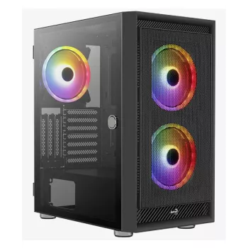 PC midi tower behuizing AEROCOOL Graphite‑G‑BK‑v2 — zwart, ATX/Micro‑ATX/Mini‑ITX, voor 2×140 mm + achter 1×140 mm