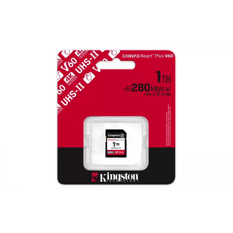 Kingston Technology 1TB Canvas React Plus SDXC UHS-II 280R/150W U3 V60 voor Full HD/4K