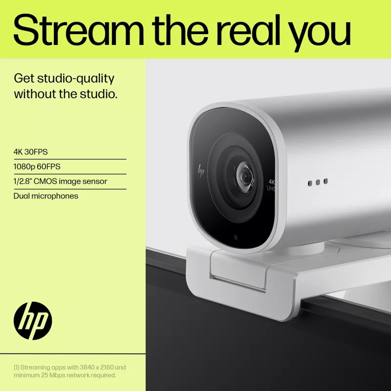 HP 960 4K streaming-webcam, 8 MP, 3840 x 2160 pixels, 4K Ultra HD, 30 fps, 5x, thuis
