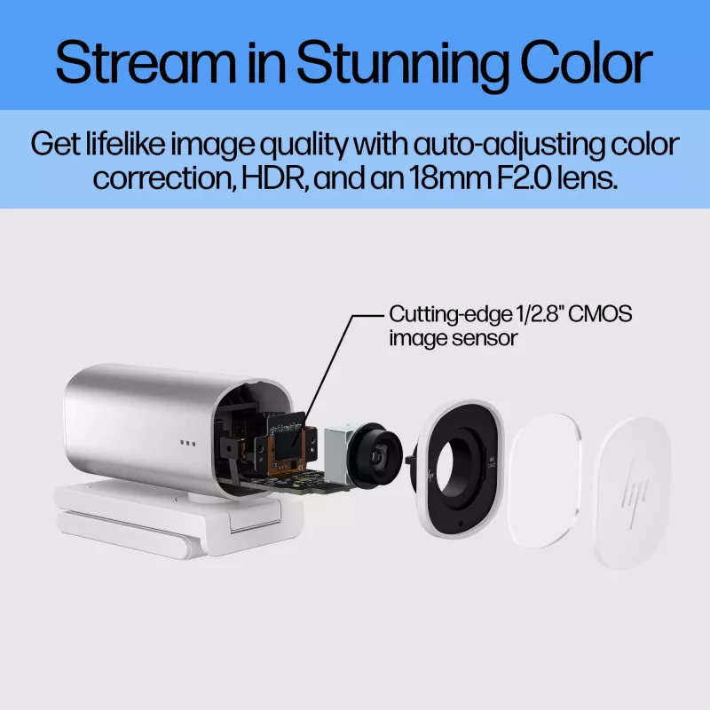HP 960 4K streaming-webcam, 8 MP, 3840 x 2160 pixels, 4K Ultra HD, 30 fps, 5x, thuis