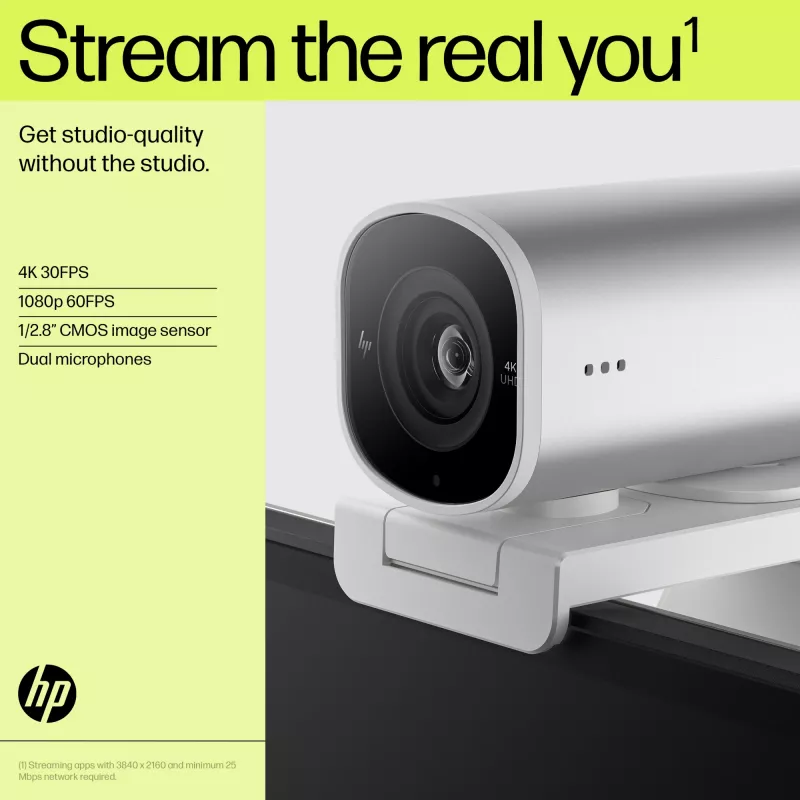 HP 960 4K streaming-webcam, 8 MP, 3840 x 2160 pixels, 4K Ultra HD, 30 fps, 5x, thuis