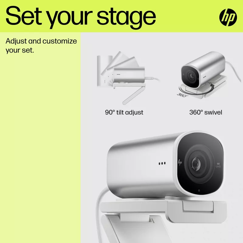 HP 960 4K streaming-webcam, 8 MP, 3840 x 2160 pixels, 4K Ultra HD, 30 fps, 5x, thuis