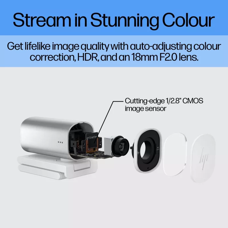 HP 960 4K streaming-webcam, 8 MP, 3840 x 2160 pixels, 4K Ultra HD, 30 fps, 5x, thuis