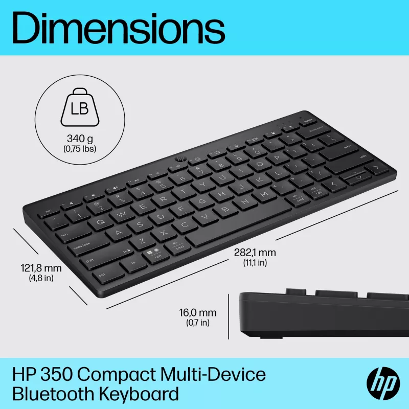 HP 350 compact multi-device Bluetooth-toetsenbord, draadloos, Bluetooth, mechanisch, QWERTY, zwart