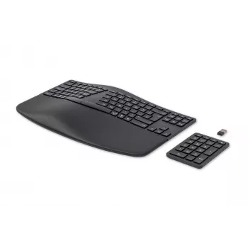 HP 960 ergonomisch draadloos toetsenbord, volledig formaat (100%), draadloos, RF draadloos + Bluetooth, membraan, QWERTZ, zwart