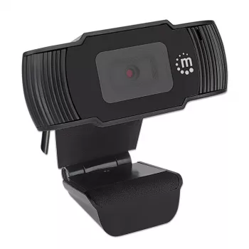 Manhattan USB-webcam, twee megapixel (actieprijs), 1080p Full HD, USB-A, ingebouwde microfoon, verstelbare clipbasis, 30 beelden per seconde, zwart, drie jaar garantie, doos