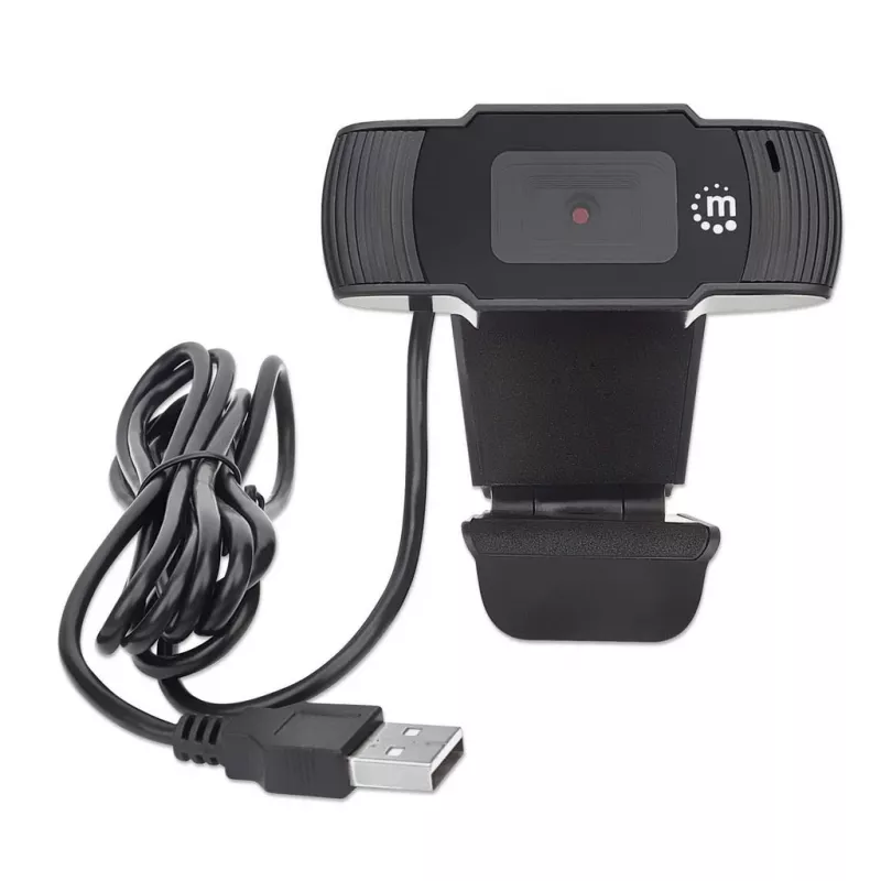 Manhattan USB-webcam, twee megapixel (actieprijs), 1080p Full HD, USB-A, ingebouwde microfoon, verstelbare clipbasis, 30 beelden per seconde, zwart, drie jaar garantie, doos