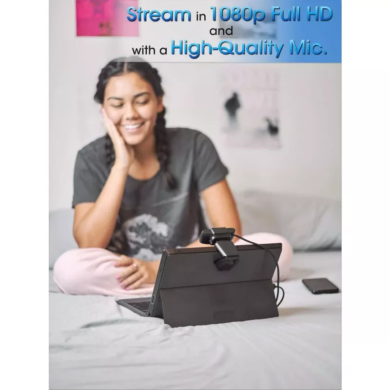 Manhattan USB-webcam, twee megapixel (actieprijs), 1080p Full HD, USB-A, ingebouwde microfoon, verstelbare clipbasis, 30 beelden per seconde, zwart, drie jaar garantie, doos