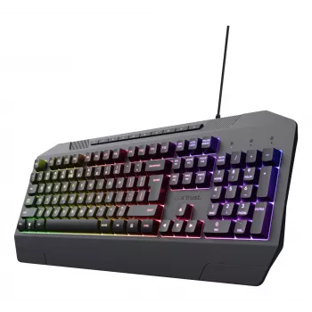 Bedraad gaming-toetsenbord TRUST GXT 836 Evocx USB QWERTY US-Engels, RGB-verlichting, polssteun, 114 toetsen, 110%-layout