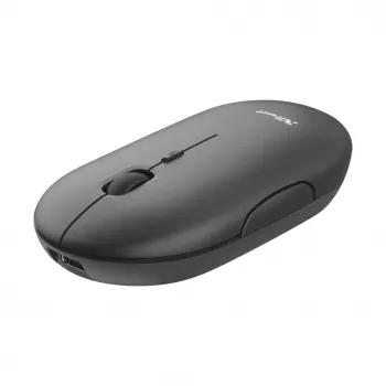 Trust Puck oplaadbare draadloze ultraplatte muis, dubbelhandig, optisch, RF draadloos + Bluetooth, 1600 DPI, zwart