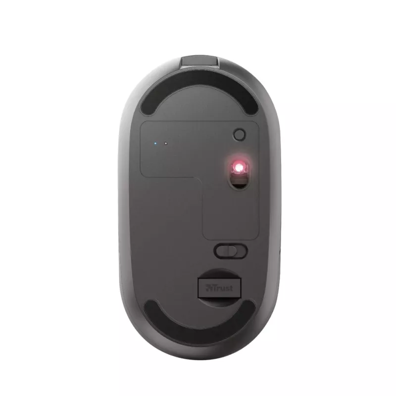 Trust Puck oplaadbare draadloze ultraplatte muis, dubbelhandig, optisch, RF draadloos + Bluetooth, 1600 DPI, zwart