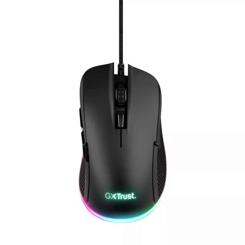 Trust GXT 922 YBAR gaming-muis voor rechtshandigen, USB Type-A, optisch, 7200 DPI