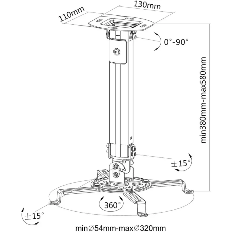 Techly Projector-Plafondbeugel Verlenging 380-580 mm Zilver ICA-PM 18S