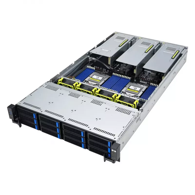 Rack-Server ASUS RS720A-E12-RS24U 2U Socket SP5, 2x CPU-ondersteuning, 24x 2,5-inch bays, 24 DIMM DDR5-sloten, 2600W voeding, 10GbE