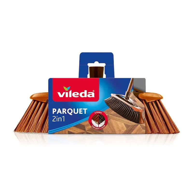 Binnenbezem VILEDA model 136082 met zachte/harde kunststofborstels en steel, brons