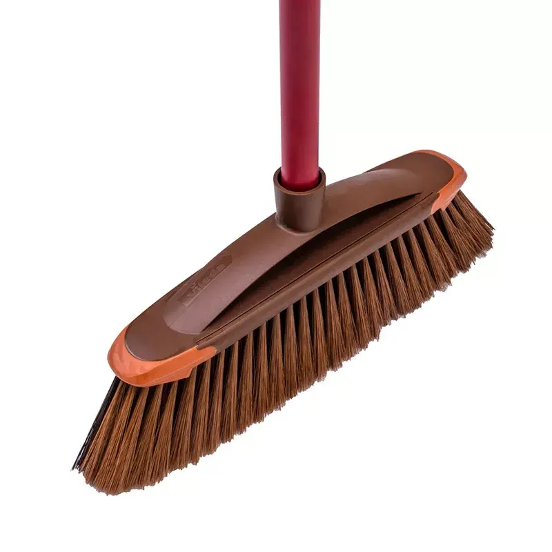 Binnenbezem VILEDA model 136082 met zachte/harde kunststofborstels en steel, brons