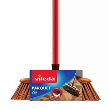 Binnenbezem VILEDA model 136082 met zachte/harde kunststofborstels en steel, brons