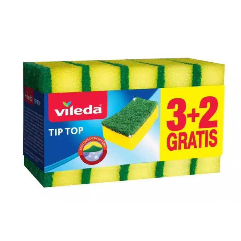 Afwasspons VILEDA Tip-Top 5-pack, rechthoekige vezelsponsjes 70×90×30 mm, geel