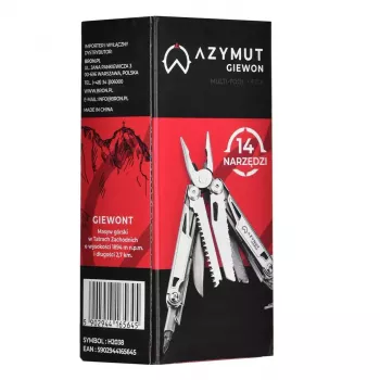 Multitool AZYMUT H2038 full-size multitool — 14 gereedschappen, 16,2 cm geopend, 10,1 cm opgevouwen, 264 g, staal 420/7CR13, lederen holster