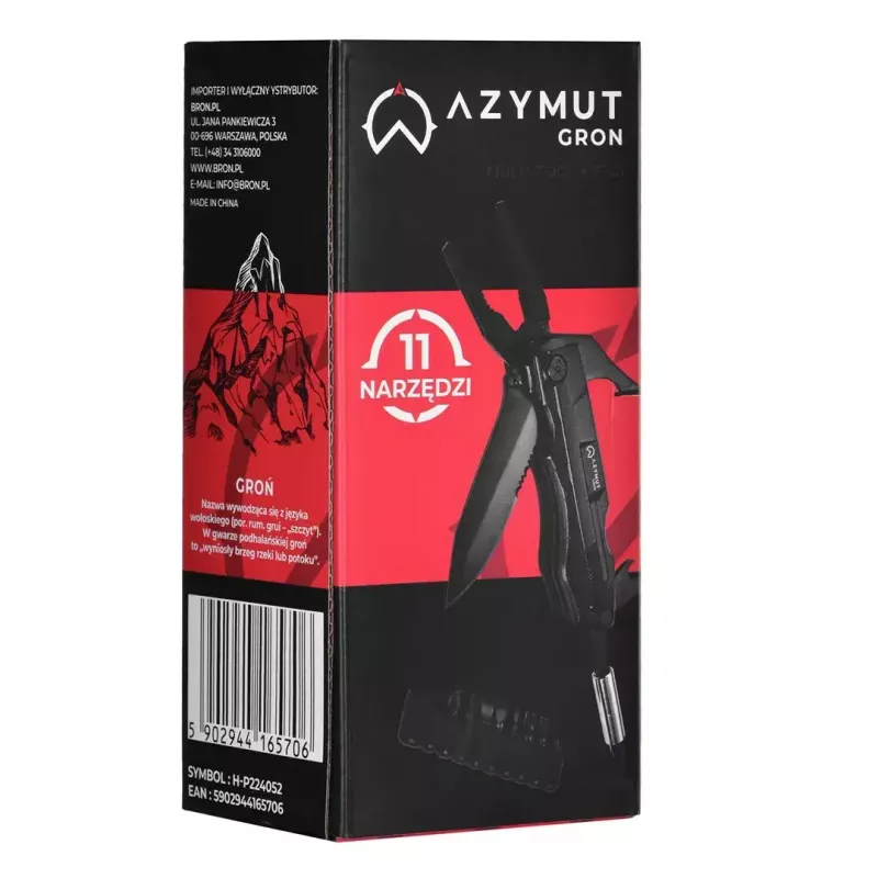 AZYMUT Gron H-P224052 multitool, 11 gereedschappen + 9 bits + holster