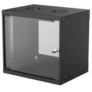 Wandgemonteerd 9U-netwerkrack INTELLINET 19 inch (540×487×400 mm) zwart, glazen front, IP20