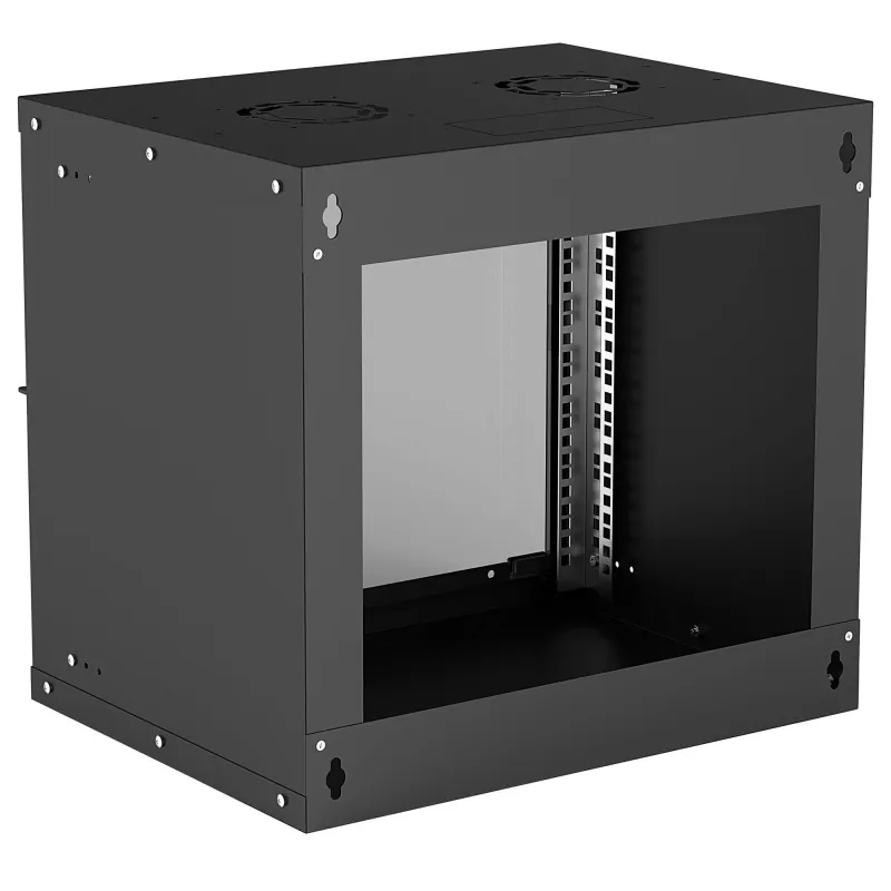 Intellinet 714174 19-inch wandmontage netwerkkast 9U, 540×487×400 mm, afsluitbare glazen deur, max. 50 kg, flatpack, zwart